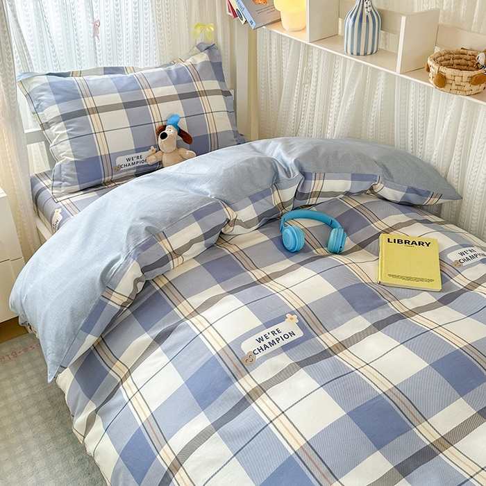 91家纺网 家纺一手货源 找家纺 拾物记 2025新款A类全棉纯棉棉印花学生宿舍三件套上下铺三件套-第二批 绅士品格-蓝