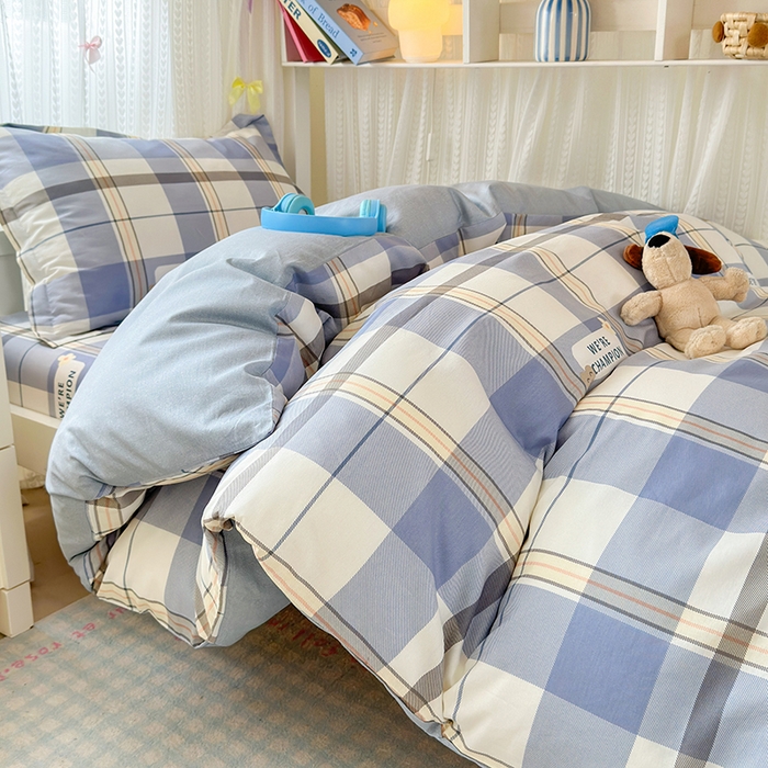 91家纺网 家纺一手货源 找家纺 拾物记 2025新款A类全棉纯棉棉印花学生宿舍三件套上下铺三件套-第二批 绅士品格-蓝