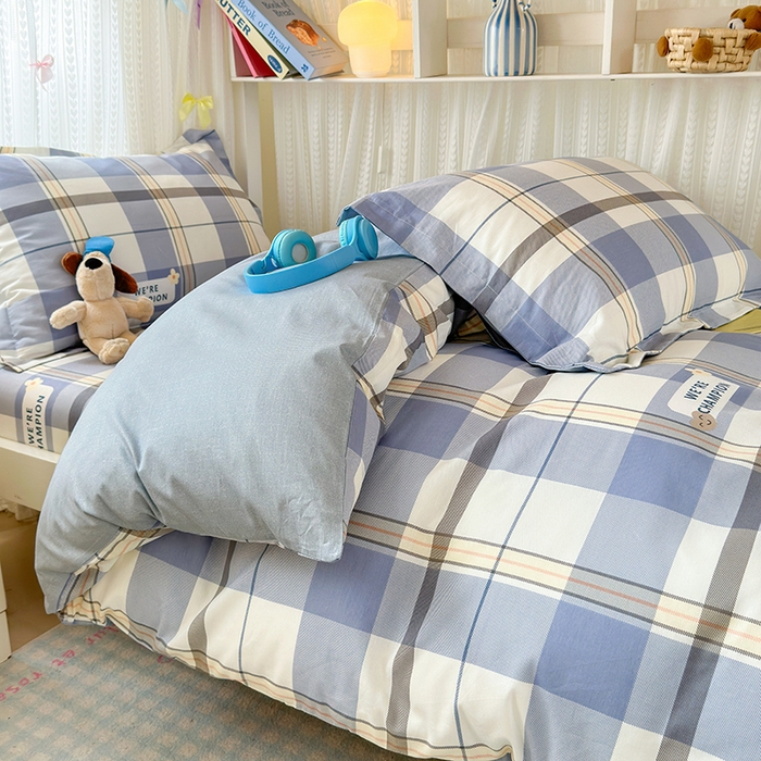 91家纺网 家纺一手货源 找家纺 拾物记 2025新款A类全棉纯棉棉印花学生宿舍三件套上下铺三件套-第二批 绅士品格-蓝