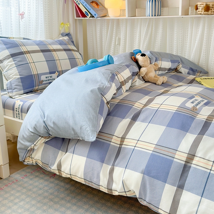 91家纺网 家纺一手货源 找家纺 拾物记 2025新款A类全棉纯棉棉印花学生宿舍三件套上下铺三件套-第二批 绅士品格-蓝