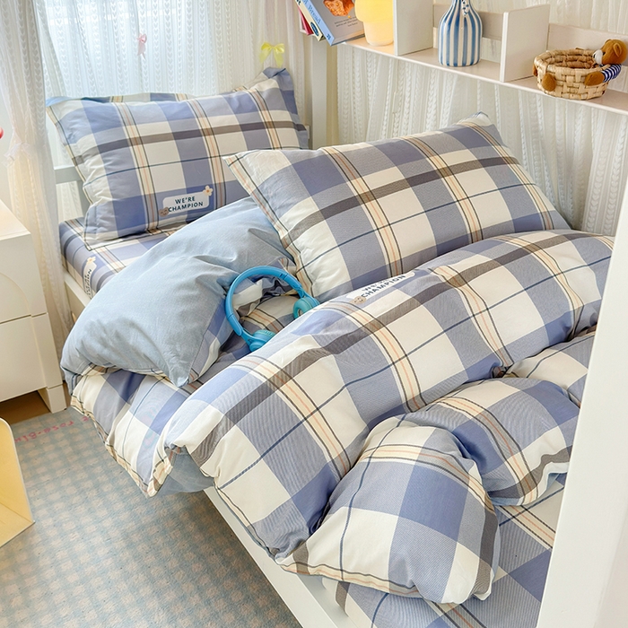 91家纺网 家纺一手货源 找家纺 拾物记 2025新款A类全棉纯棉棉印花学生宿舍三件套上下铺三件套-第二批 绅士品格-蓝