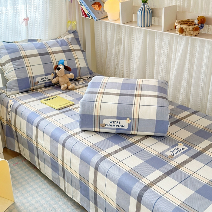 91家纺网 家纺一手货源 找家纺 拾物记 2025新款A类全棉纯棉棉印花学生宿舍三件套上下铺三件套-第二批 绅士品格-蓝