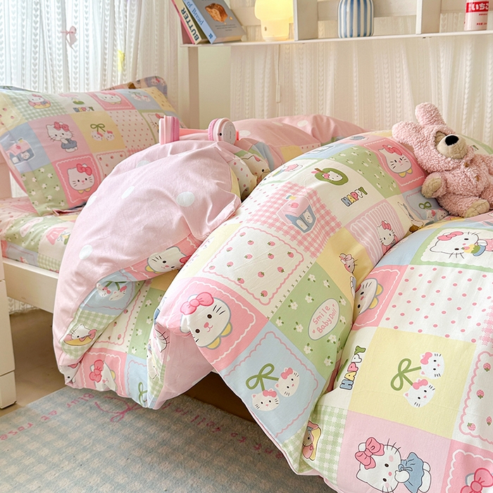 91家纺网 家纺一手货源 找家纺 拾物记 2025新款A类全棉纯棉棉印花学生宿舍三件套上下铺三件套-第二批 甜心猫咪