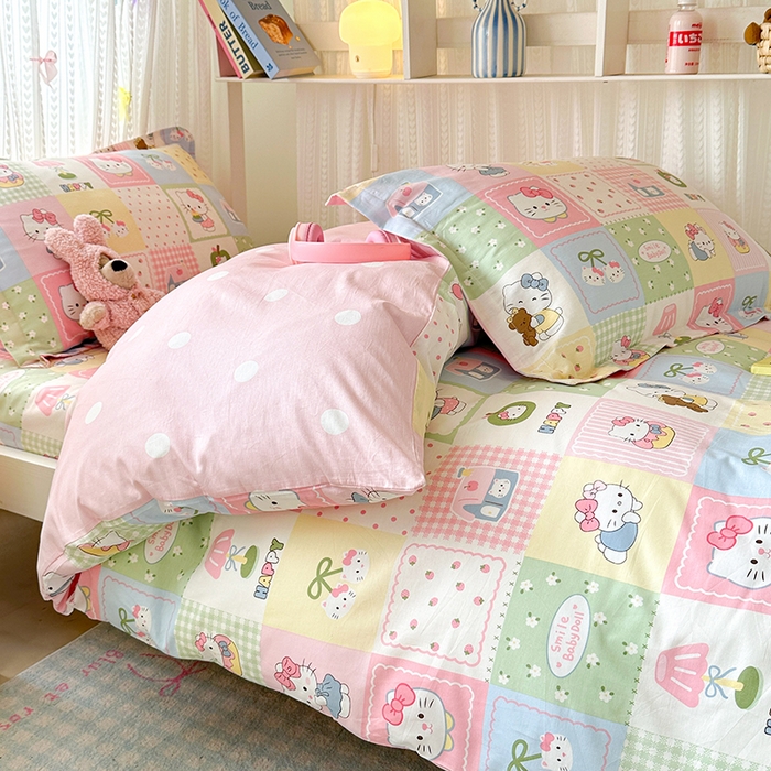 91家纺网 家纺一手货源 找家纺 拾物记 2025新款A类全棉纯棉棉印花学生宿舍三件套上下铺三件套-第二批 甜心猫咪