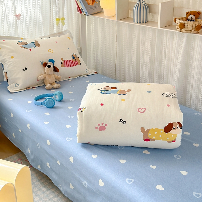 91家纺网 家纺一手货源 找家纺 拾物记 2025新款A类全棉纯棉棉印花学生宿舍三件套上下铺三件套-第二批 童趣蜜歌