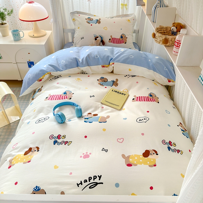 91家纺网 家纺一手货源 找家纺 拾物记 2025新款A类全棉纯棉棉印花学生宿舍三件套上下铺三件套-第二批 童趣蜜歌