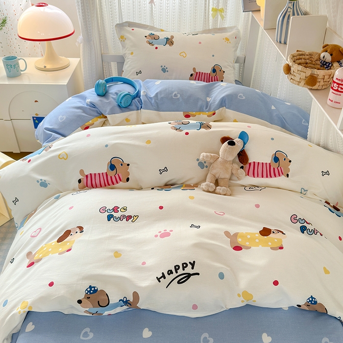 91家纺网 家纺一手货源 找家纺 拾物记 2025新款A类全棉纯棉棉印花学生宿舍三件套上下铺三件套-第二批 童趣蜜歌