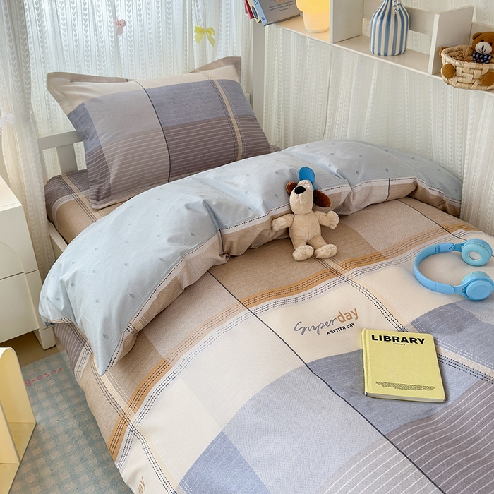 91家纺网 家纺一手货源 找家纺 拾物记 2025新款A类全棉纯棉棉印花学生宿舍三件套上下铺三件套-第二批 阳光沙漠-灰