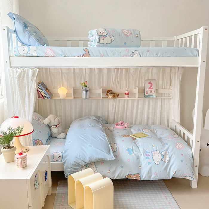 91家纺网 家纺一手货源 找家纺 拾物记 2025新款A类全棉纯棉棉印花学生宿舍三件套上下铺三件套-第二批 椰蓉摩卡-蓝