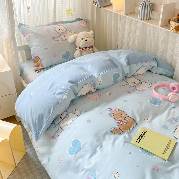 91家纺网 家纺一手货源 找家纺 拾物记 2025新款A类全棉纯棉棉印花学生宿舍三件套上下铺三件套-第二批 椰蓉摩卡-蓝