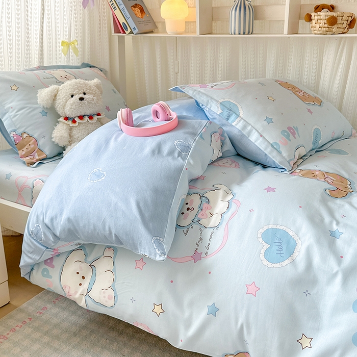 91家纺网 家纺一手货源 找家纺 拾物记 2025新款A类全棉纯棉棉印花学生宿舍三件套上下铺三件套-第二批 椰蓉摩卡-蓝