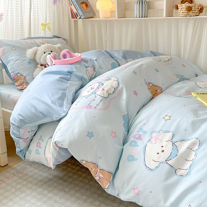 91家纺网 家纺一手货源 找家纺 拾物记 2025新款A类全棉纯棉棉印花学生宿舍三件套上下铺三件套-第二批 椰蓉摩卡-蓝