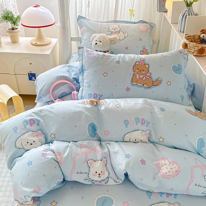 91家纺网 家纺一手货源 找家纺 拾物记 2025新款A类全棉纯棉棉印花学生宿舍三件套上下铺三件套-第二批 椰蓉摩卡-蓝