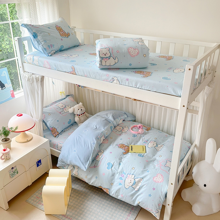 91家纺网 家纺一手货源 找家纺 拾物记 2025新款A类全棉纯棉棉印花学生宿舍三件套上下铺三件套-第二批 椰蓉摩卡-蓝