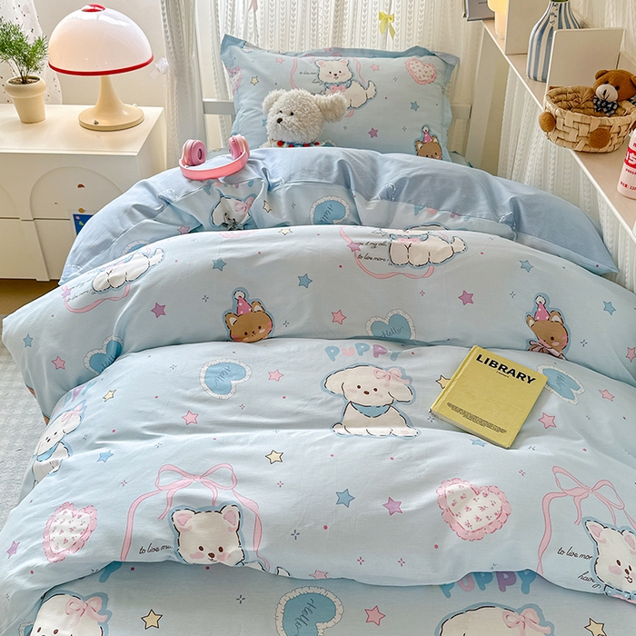 91家纺网 家纺一手货源 找家纺 拾物记 2025新款A类全棉纯棉棉印花学生宿舍三件套上下铺三件套-第二批 椰蓉摩卡-蓝