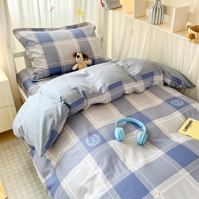 91家纺网 家纺一手货源 找家纺 拾物记 2025新款A类全棉纯棉棉印花学生宿舍三件套上下铺三件套-第二批 英伦风