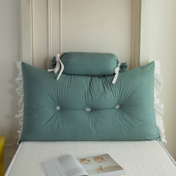 91家纺网 家纺一手货源 找家纺 一兰家纺 2025新款学生季床头靠垫床上护栏公主风靠枕床上抱枕护腰靠--花容系列 花容-水漾蓝