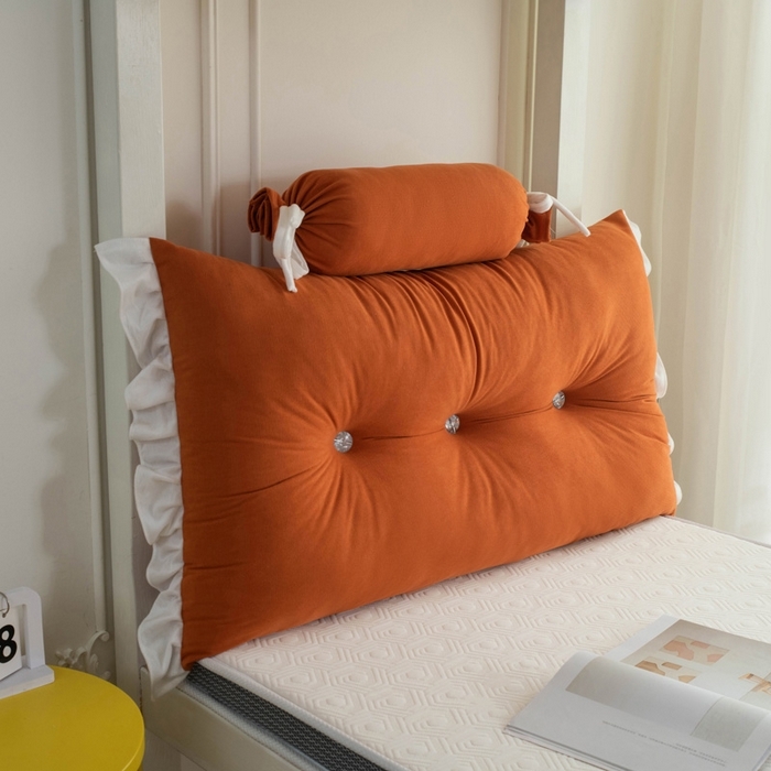 91家纺网 家纺一手货源 找家纺 一兰家纺 2025新款学生季床头靠垫床上护栏公主风靠枕床上抱枕护腰靠--花容系列 花容-嫩嫩橘