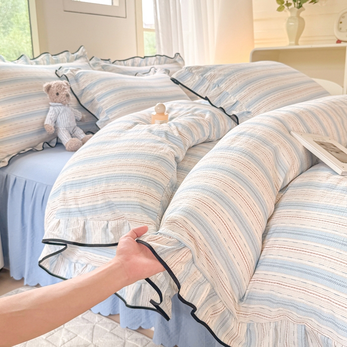 91家纺网 家纺一手货源 找家纺 （总）上尚居 2025新款简约时尚木棉云感皱皱纱四件套