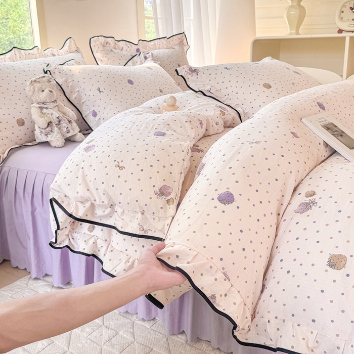 91家纺网 家纺一手货源 找家纺 （总）上尚居 2025新款简约时尚木棉云感皱皱纱四件套