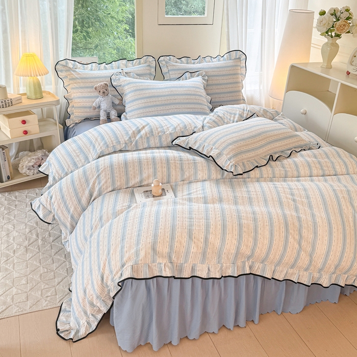 91家纺网 家纺一手货源 找家纺 上尚居 2025新款简约时尚木棉云感皱皱纱四件套 邦尼