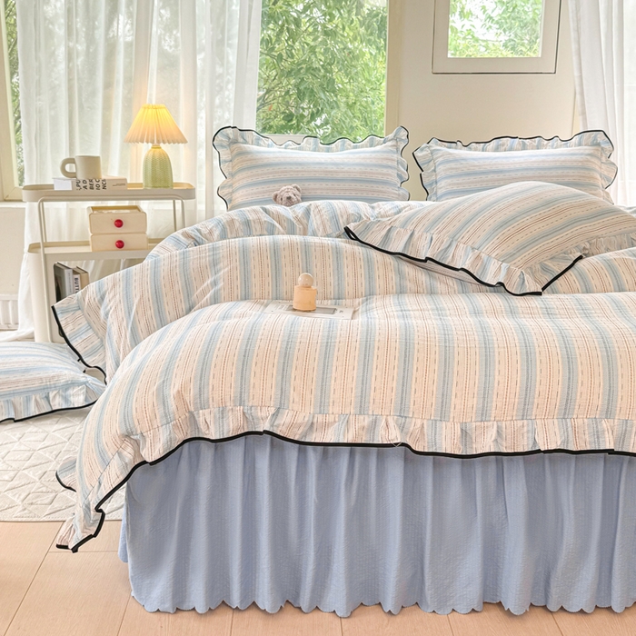 91家纺网 家纺一手货源 找家纺 上尚居 2025新款简约时尚木棉云感皱皱纱四件套 邦尼