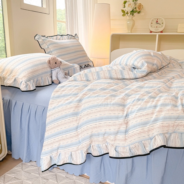 91家纺网 家纺一手货源 找家纺 上尚居 2025新款简约时尚木棉云感皱皱纱四件套 邦尼