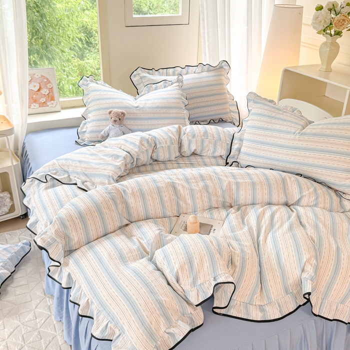 91家纺网 家纺一手货源 找家纺 上尚居 2025新款简约时尚木棉云感皱皱纱四件套 邦尼