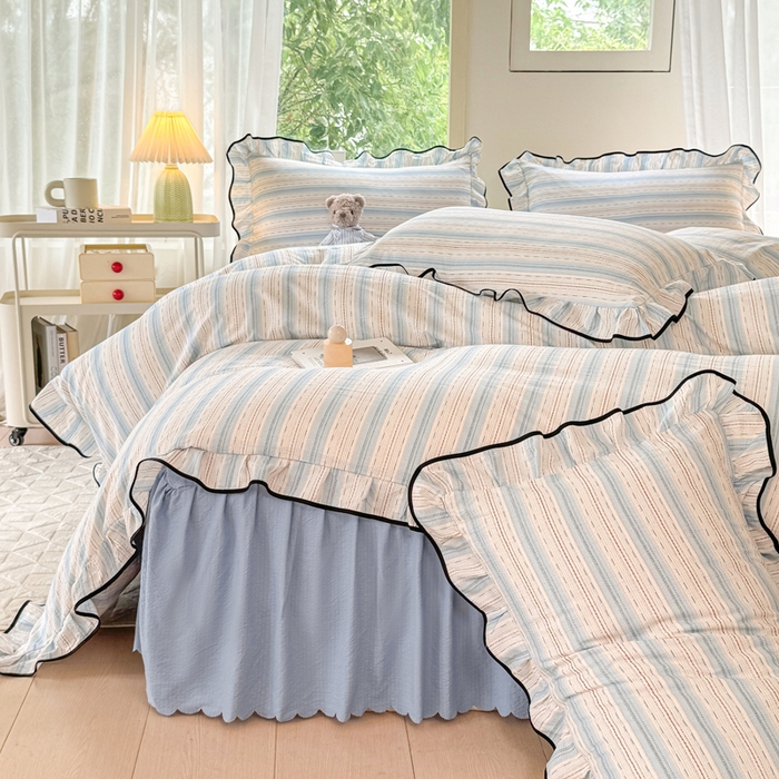 91家纺网 家纺一手货源 找家纺 上尚居 2025新款简约时尚木棉云感皱皱纱四件套 邦尼