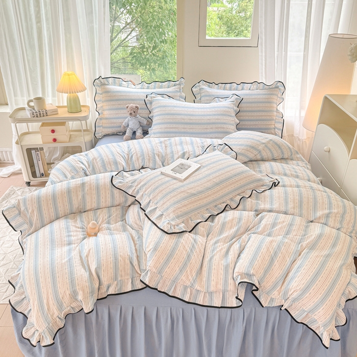 91家纺网 家纺一手货源 找家纺 上尚居 2025新款简约时尚木棉云感皱皱纱四件套 邦尼