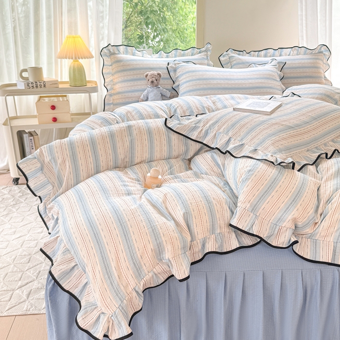 91家纺网 家纺一手货源 找家纺 上尚居 2025新款简约时尚木棉云感皱皱纱四件套 邦尼