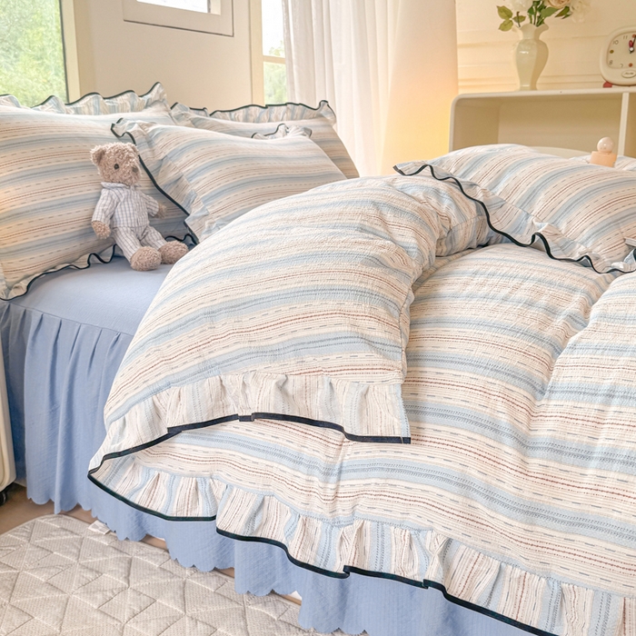 91家纺网 家纺一手货源 找家纺 上尚居 2025新款简约时尚木棉云感皱皱纱四件套 邦尼