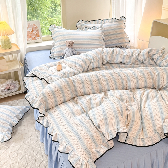 91家纺网 家纺一手货源 找家纺 上尚居 2025新款简约时尚木棉云感皱皱纱四件套 邦尼