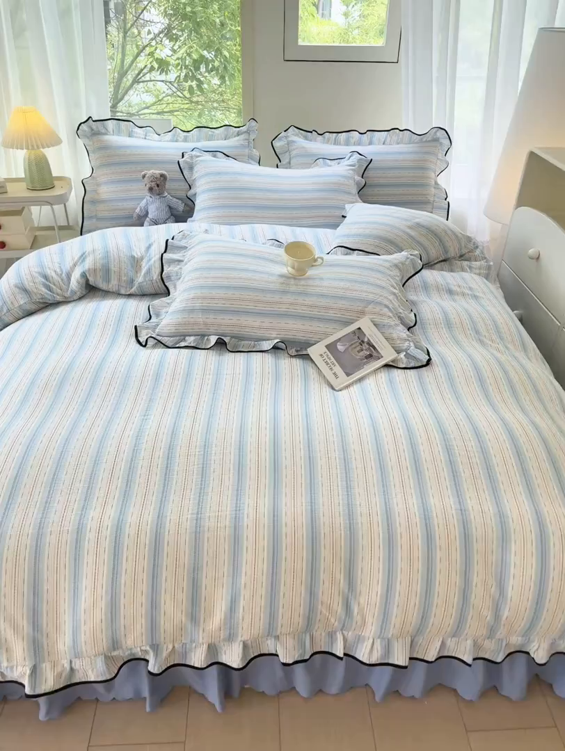 91家纺网 家纺一手货源 找家纺 上尚居 2025新款简约时尚木棉云感皱皱纱四件套 邦尼