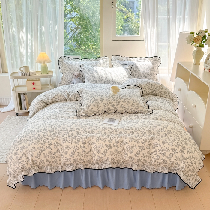 91家纺网 家纺一手货源 找家纺 上尚居 2025新款简约时尚木棉云感皱皱纱四件套 朝花夕拾