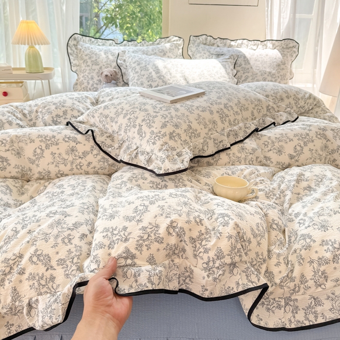 91家纺网 家纺一手货源 找家纺 上尚居 2025新款简约时尚木棉云感皱皱纱四件套 朝花夕拾