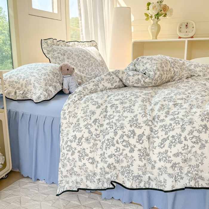 91家纺网 家纺一手货源 找家纺 上尚居 2025新款简约时尚木棉云感皱皱纱四件套 朝花夕拾