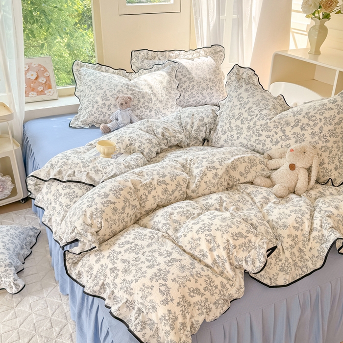 91家纺网 家纺一手货源 找家纺 上尚居 2025新款简约时尚木棉云感皱皱纱四件套 朝花夕拾