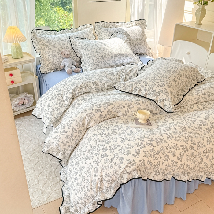 91家纺网 家纺一手货源 找家纺 上尚居 2025新款简约时尚木棉云感皱皱纱四件套 朝花夕拾