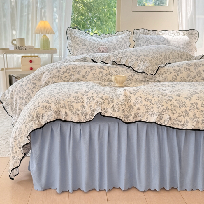 91家纺网 家纺一手货源 找家纺 上尚居 2025新款简约时尚木棉云感皱皱纱四件套 朝花夕拾