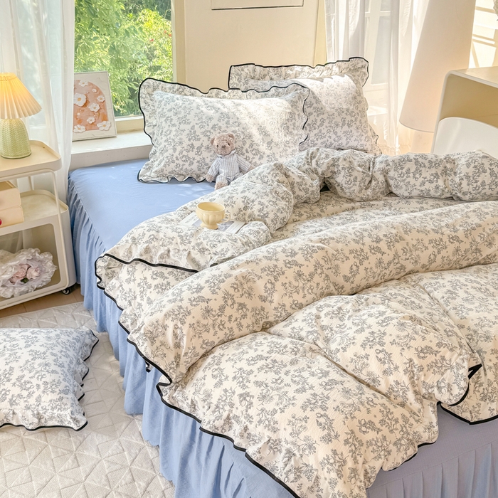 91家纺网 家纺一手货源 找家纺 上尚居 2025新款简约时尚木棉云感皱皱纱四件套 朝花夕拾