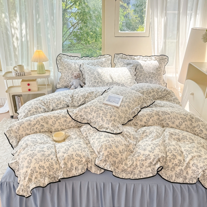 91家纺网 家纺一手货源 找家纺 上尚居 2025新款简约时尚木棉云感皱皱纱四件套 朝花夕拾