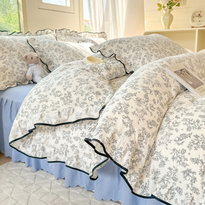 91家纺网 家纺一手货源 找家纺 上尚居 2025新款简约时尚木棉云感皱皱纱四件套 朝花夕拾