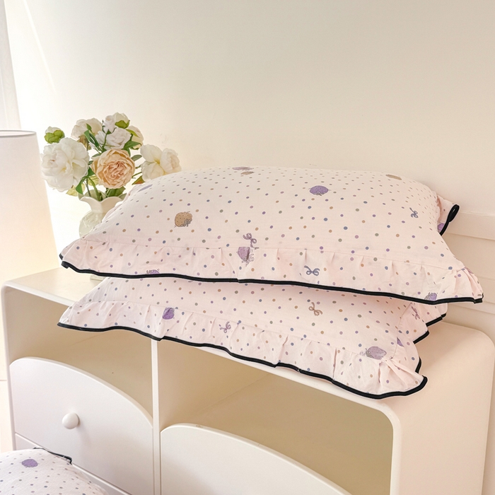 91家纺网 家纺一手货源 找家纺 上尚居 2025新款简约时尚木棉云感皱皱纱四件套 点点莓果