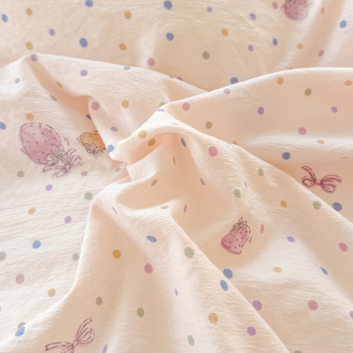 91家纺网 家纺一手货源 找家纺 上尚居 2025新款简约时尚木棉云感皱皱纱四件套 点点莓果