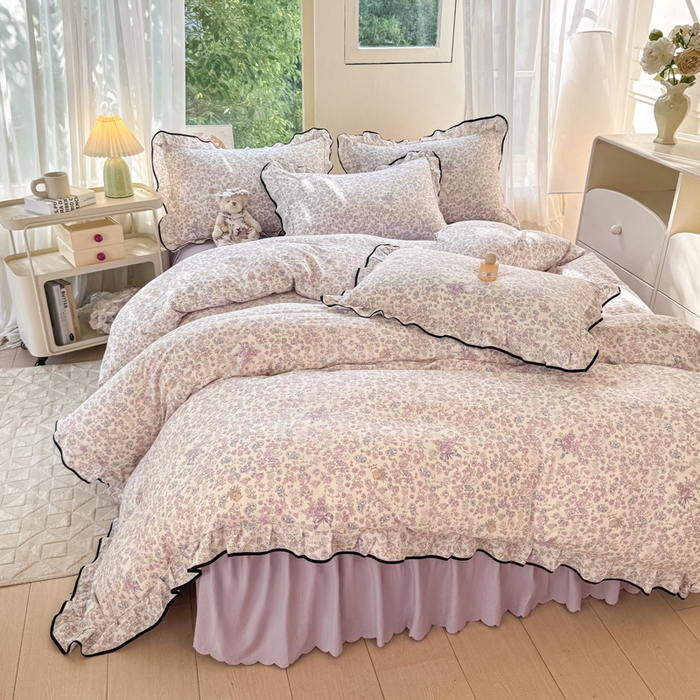 91家纺网 家纺一手货源 找家纺 上尚居 2025新款简约时尚木棉云感皱皱纱四件套 浮生如梦