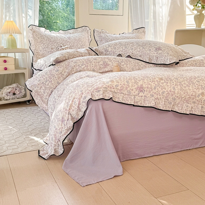 91家纺网 家纺一手货源 找家纺 上尚居 2025新款简约时尚木棉云感皱皱纱四件套 浮生如梦