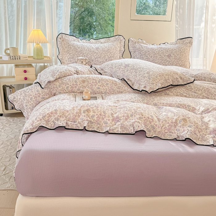 91家纺网 家纺一手货源 找家纺 上尚居 2025新款简约时尚木棉云感皱皱纱四件套 浮生如梦