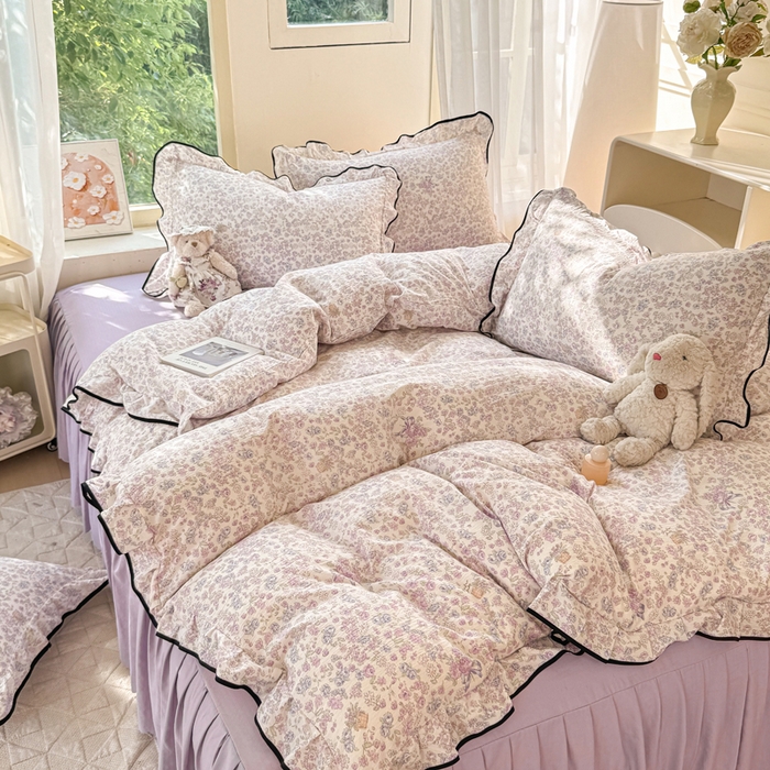 91家纺网 家纺一手货源 找家纺 上尚居 2025新款简约时尚木棉云感皱皱纱四件套 浮生如梦