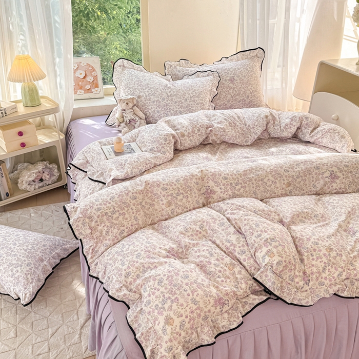 91家纺网 家纺一手货源 找家纺 上尚居 2025新款简约时尚木棉云感皱皱纱四件套 浮生如梦